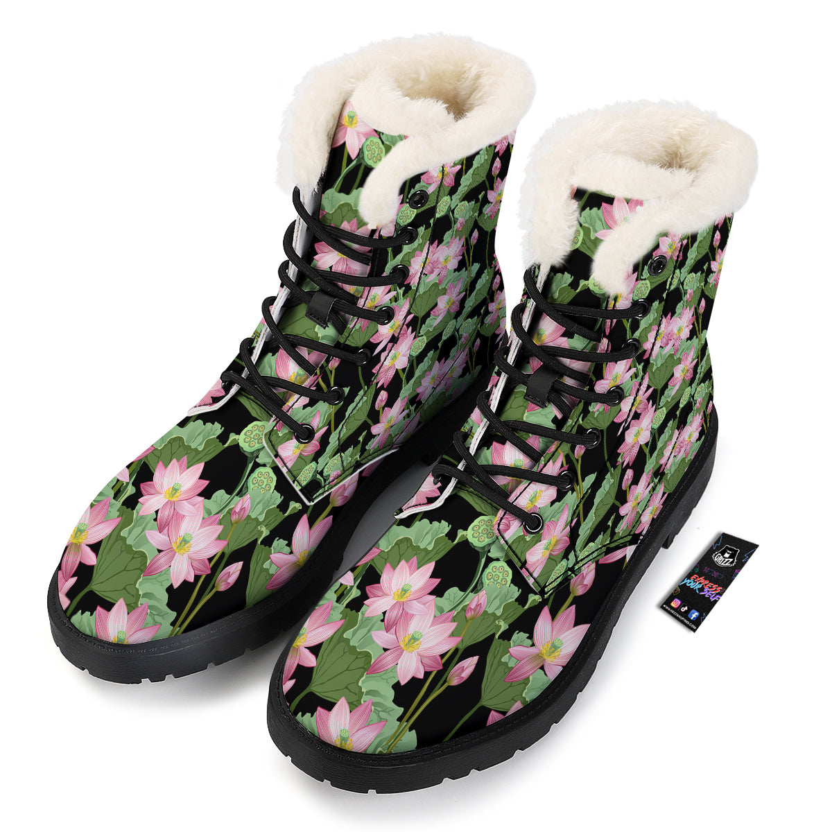 Floral Lotus Vintage Print Pattern Winter Boots-grizzshop
