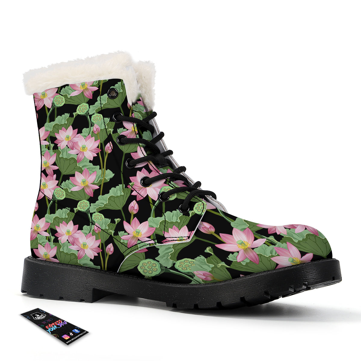Floral Lotus Vintage Print Pattern Winter Boots-grizzshop