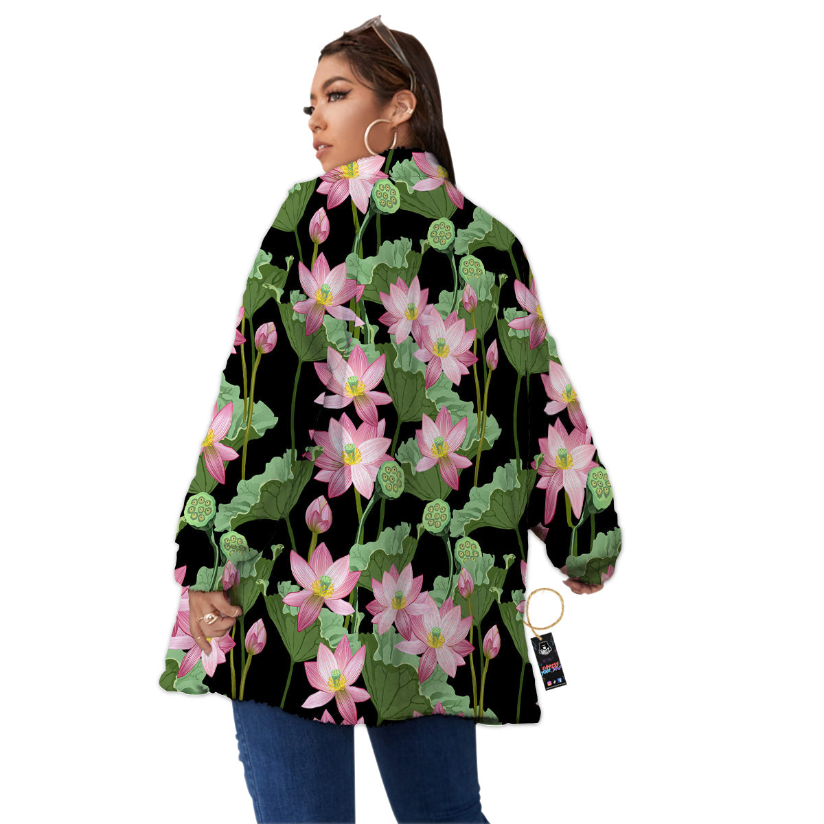 Floral Lotus Vintage Print Pattern Women's Sherpa Jacket-grizzshop
