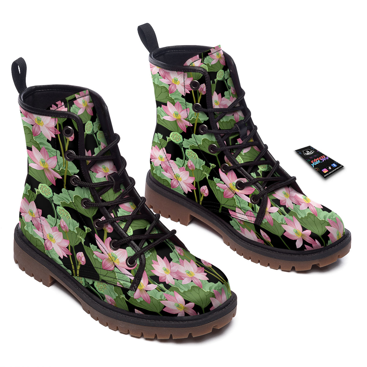 Floral Lotus Vintage Print Pattern Work Boots-grizzshop