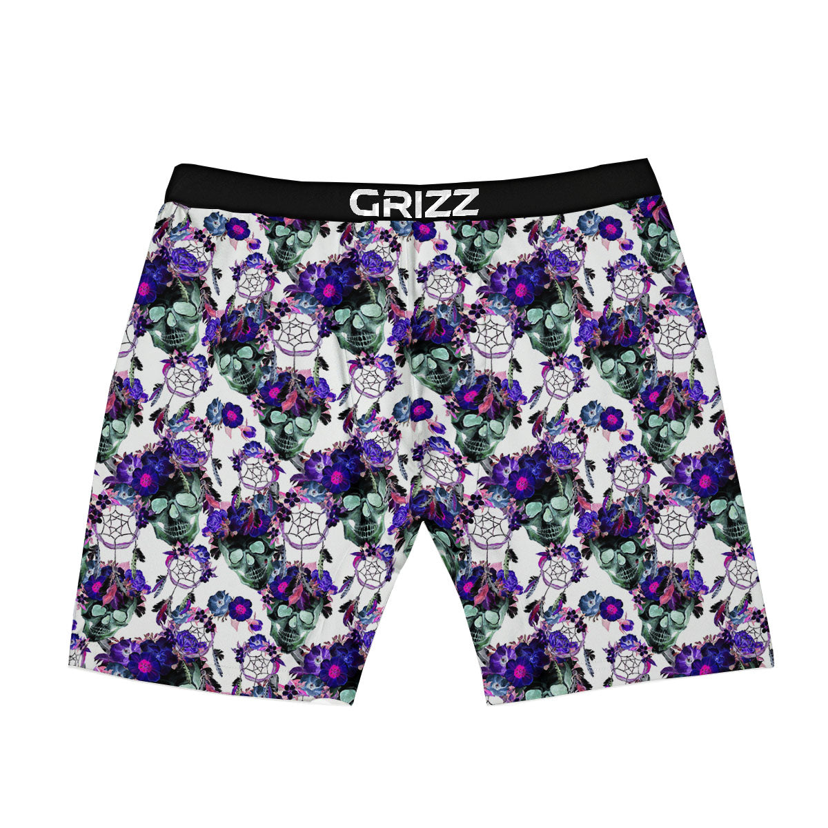 Floral Neon Skull Print Pattern Boxer Briefs-grizzshop