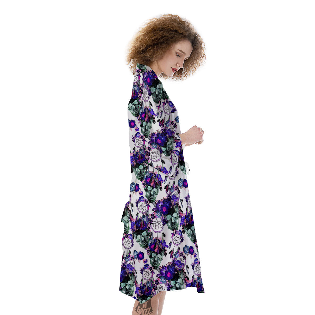 Floral Neon Skull Print Pattern Kimono-grizzshop