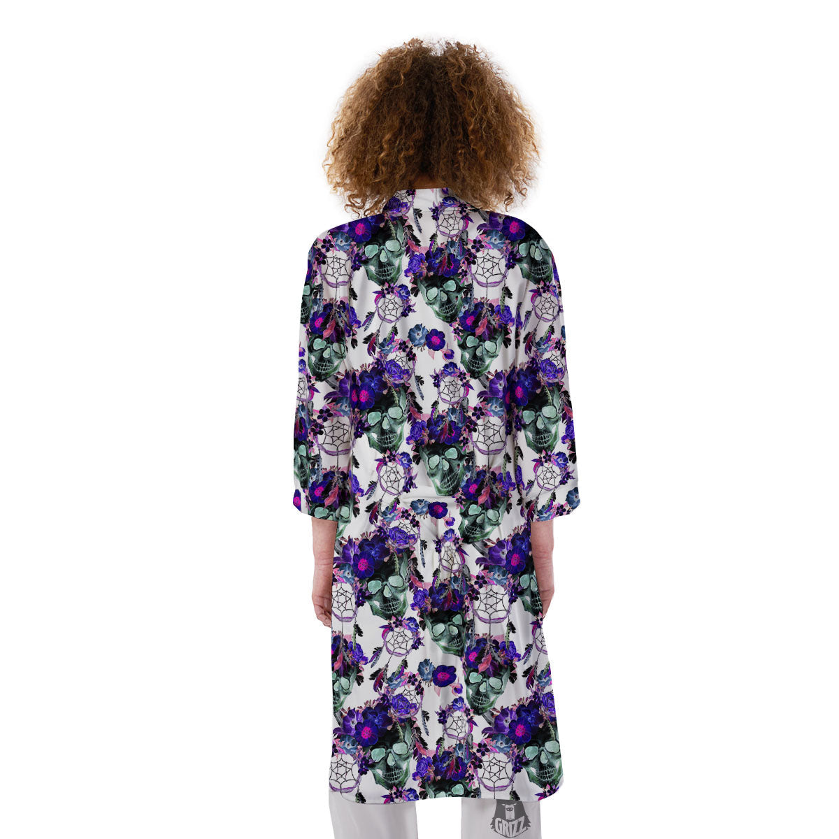 Floral Neon Skull Print Pattern Kimono-grizzshop