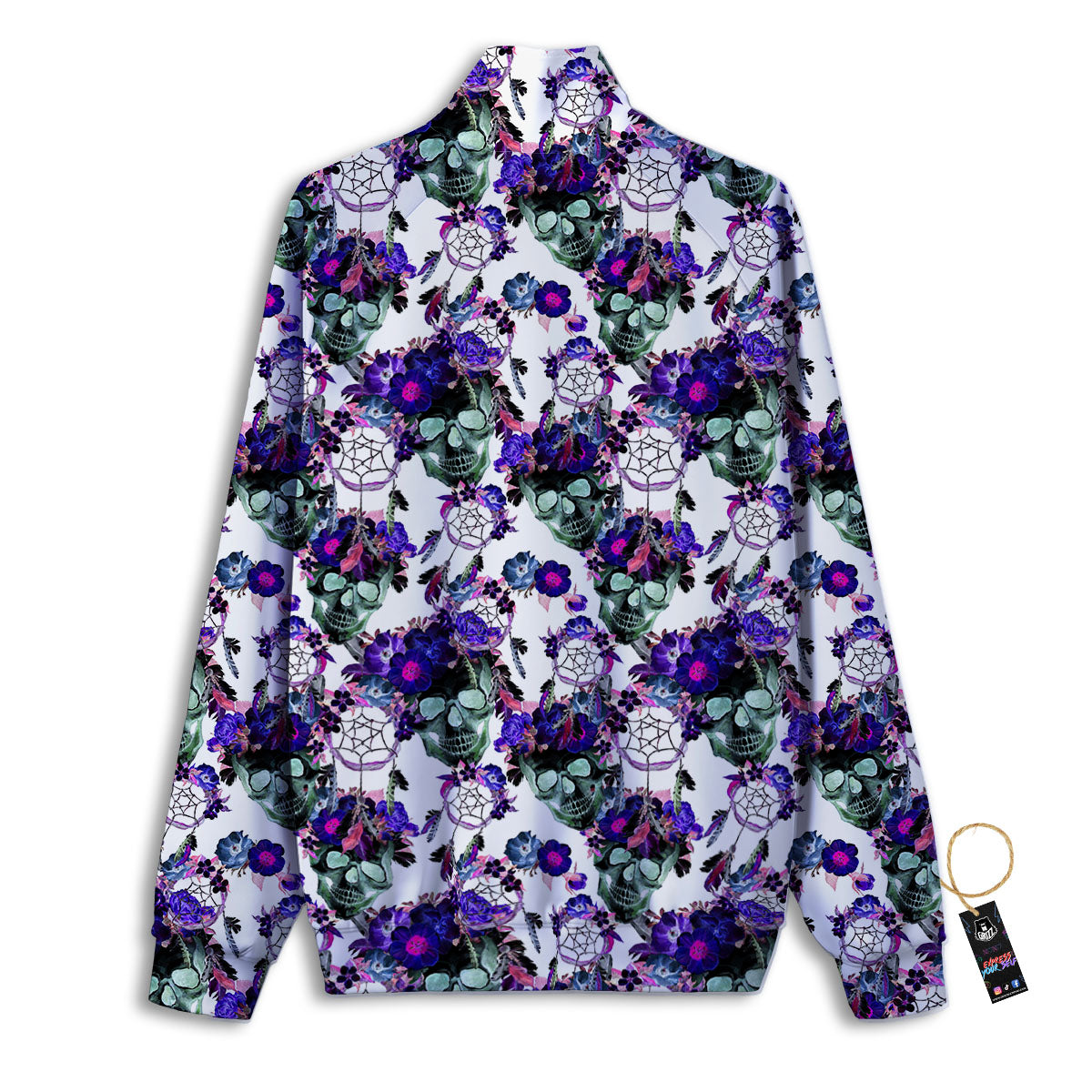 Floral Neon Skull Print Pattern Track Jacket-grizzshop