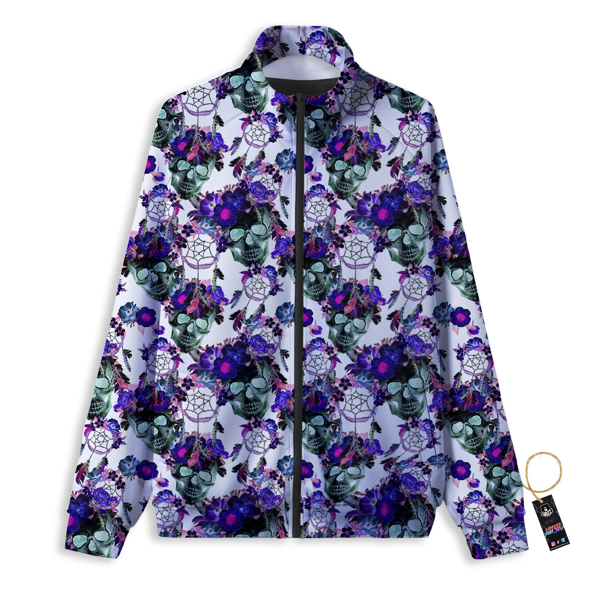 Floral Neon Skull Print Pattern Track Jacket-grizzshop