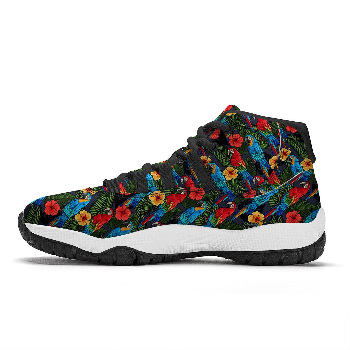Floral Parrot Bird Pattern Print Black Bball Shoes-grizzshop
