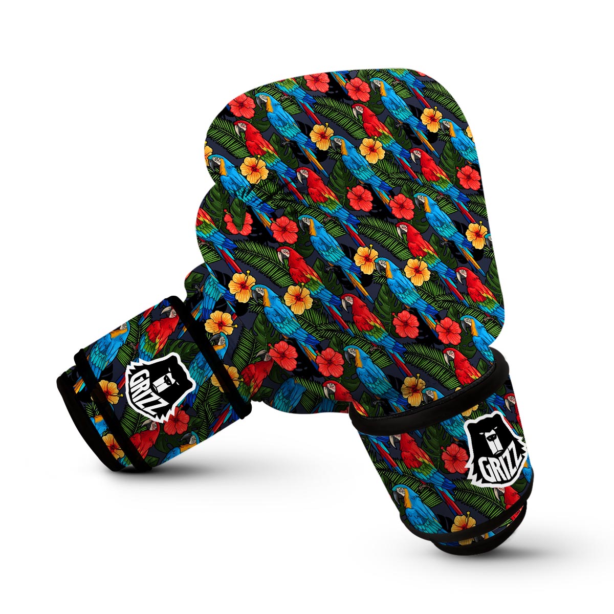 Floral Parrot Bird Pattern Print Boxing Gloves-grizzshop