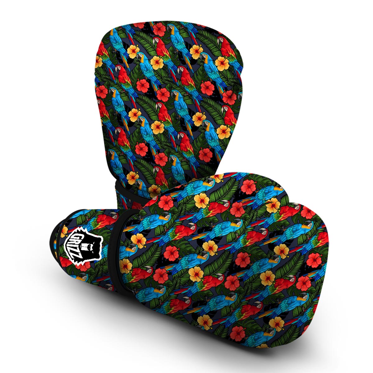 Floral Parrot Bird Pattern Print Boxing Gloves-grizzshop