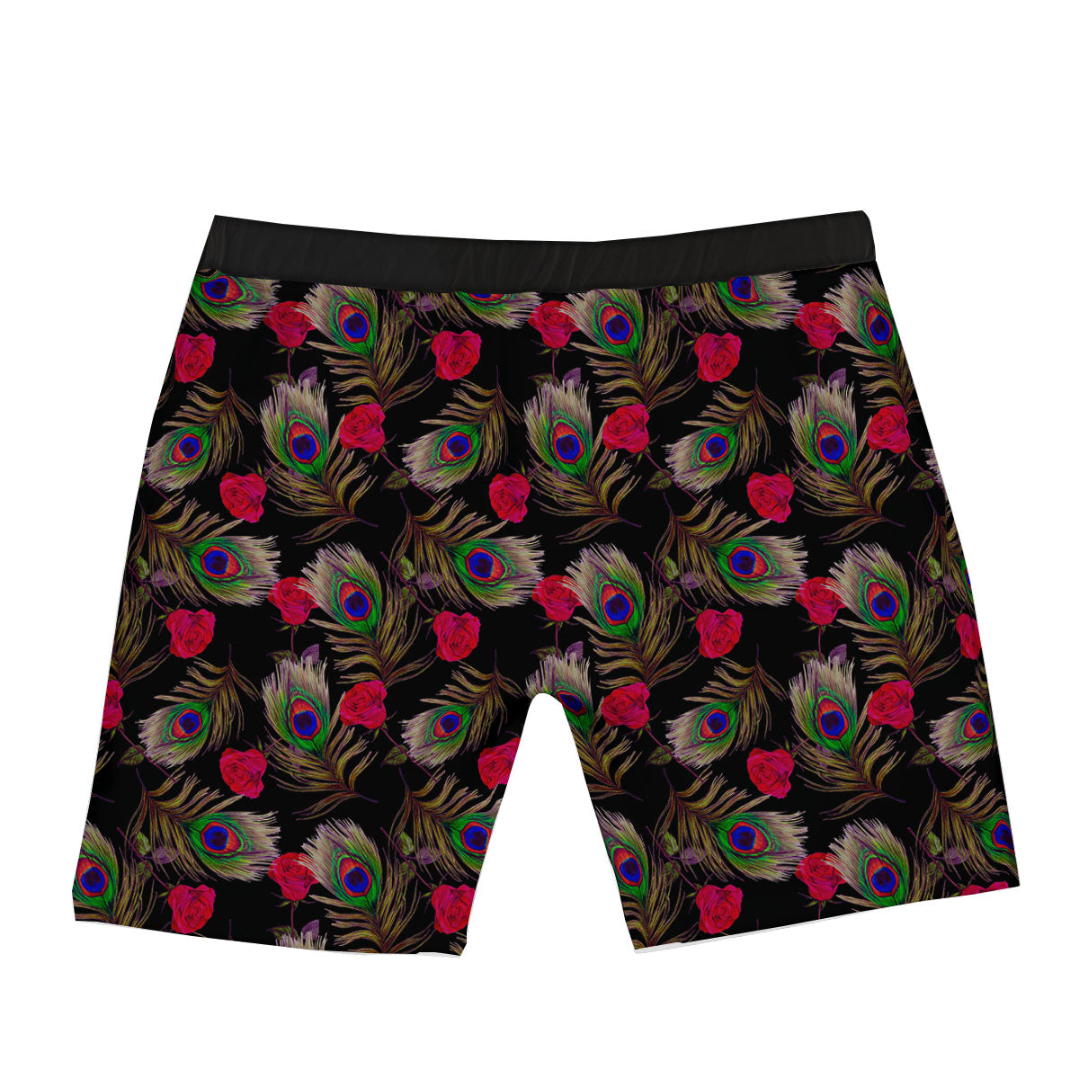 Floral Peacock Feather Print Pattern Boxer Briefs-grizzshop