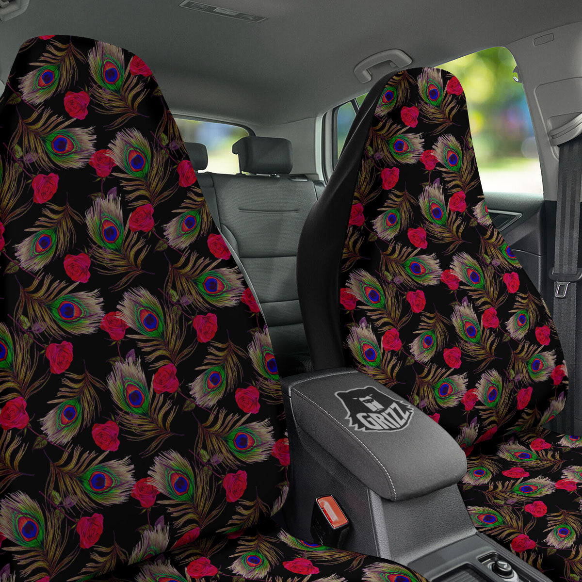 Floral Peacock Feather Print Pattern Car Seat Covers-grizzshop