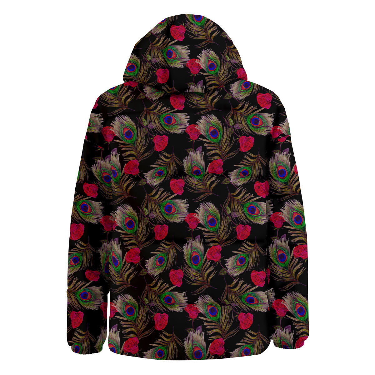 Floral Peacock Feather Print Pattern Down Jacket-grizzshop