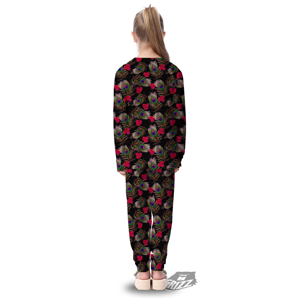 Floral Peacock Feather Print Pattern Kid's Pajamas-grizzshop