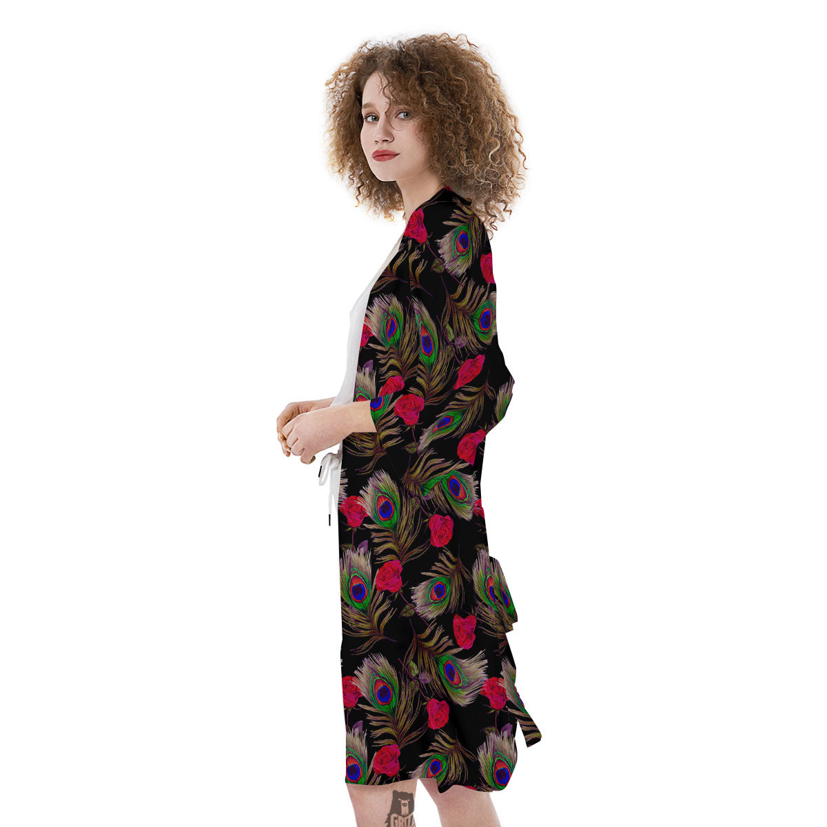 Floral Peacock Feather Print Pattern Kimono-grizzshop