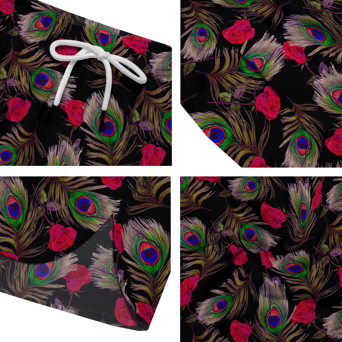 Floral Peacock Feather Print Pattern Men's Running Shorts-grizzshop