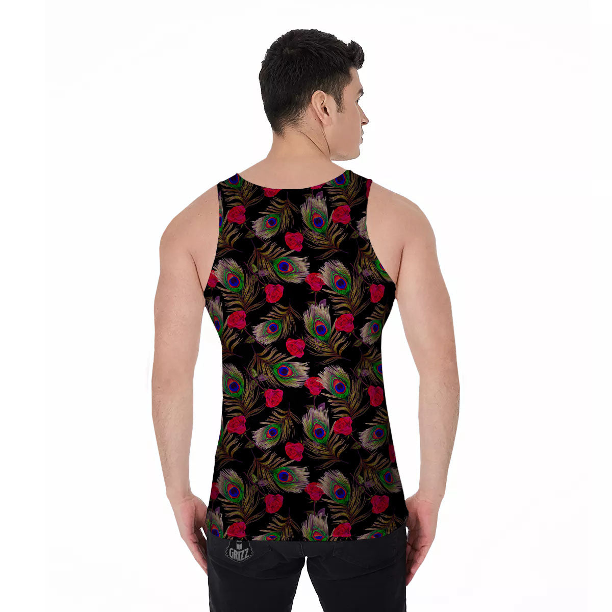Floral Peacock Feather Print Pattern Men's Tank Top-grizzshop
