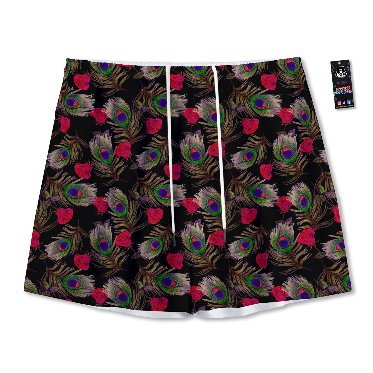 Floral Peacock Feather Print Pattern Mesh Shorts