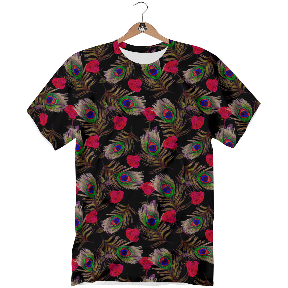 Floral Peacock Feather Print Pattern T-Shirt-grizzshop