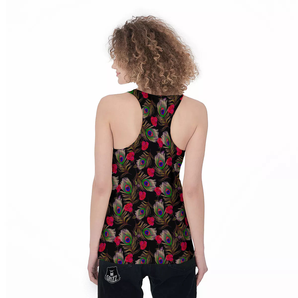 Floral Peacock Feather Print Pattern Women's Racerback Tank Top-grizzshop