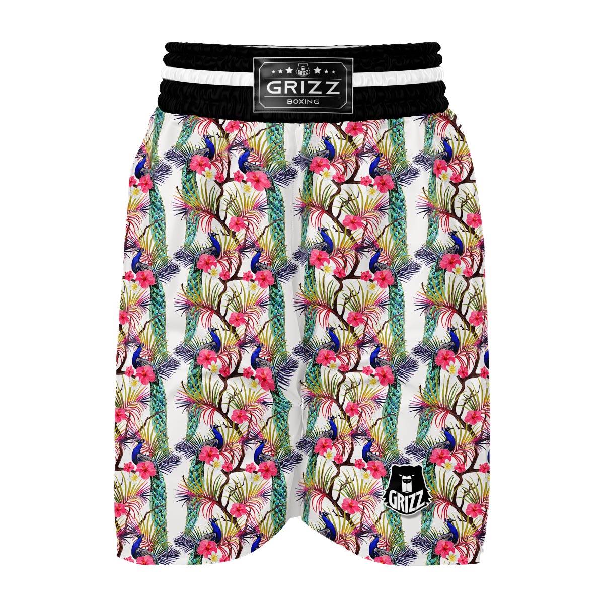 Floral Peacock Print Boxing Shorts-grizzshop