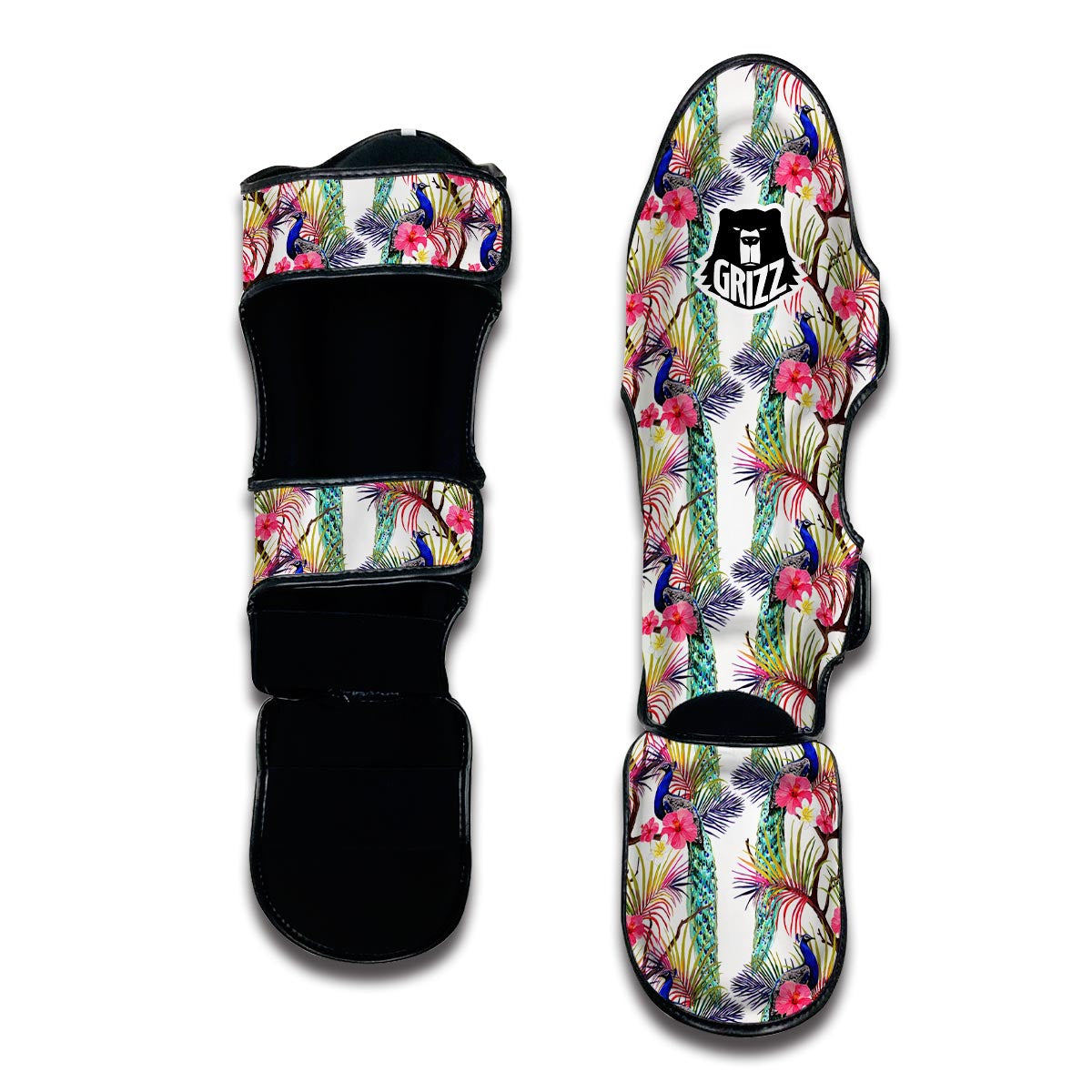 Floral Peacock Print Muay Thai Shin Guards-grizzshop