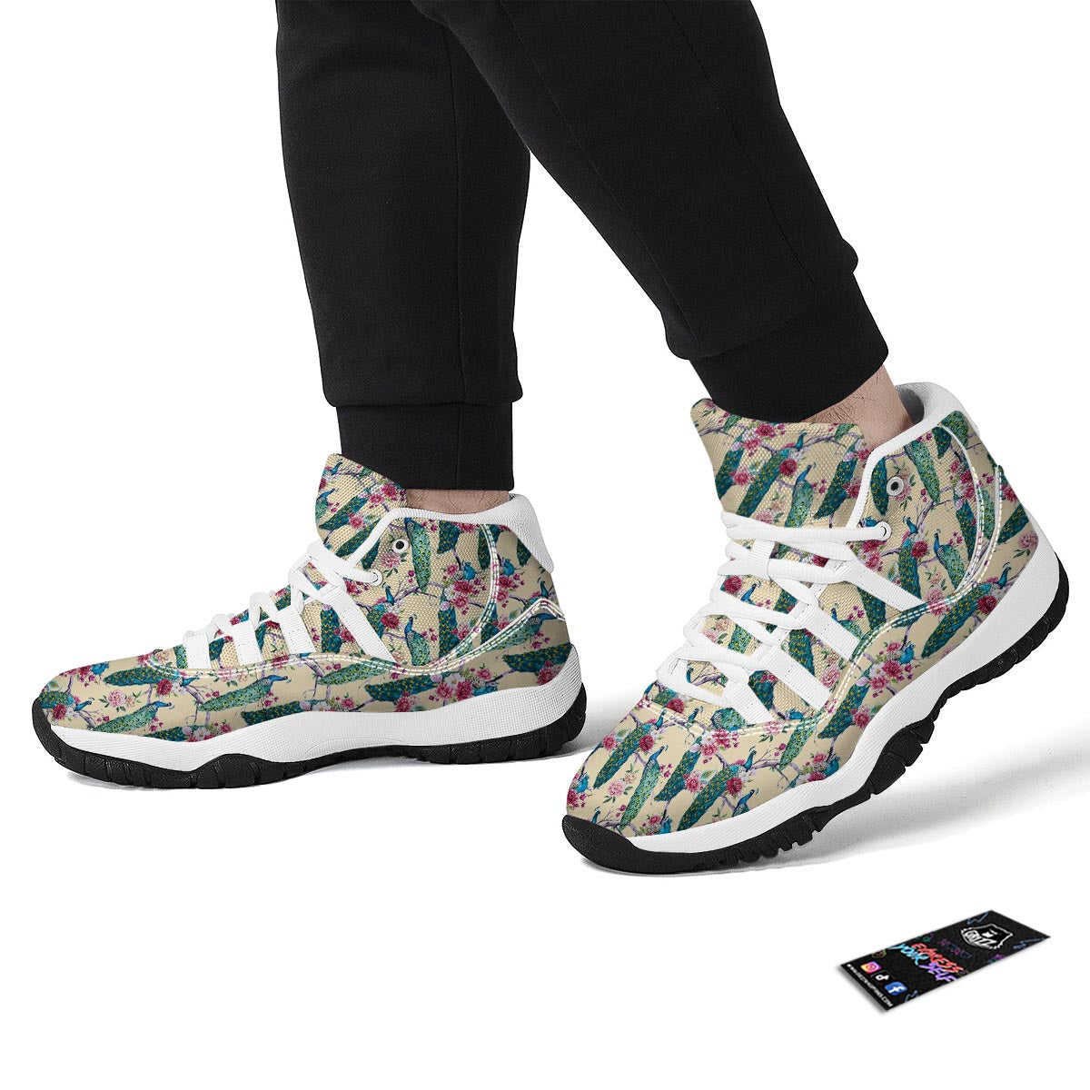 Floral Peacock White Bball Shoes-grizzshop