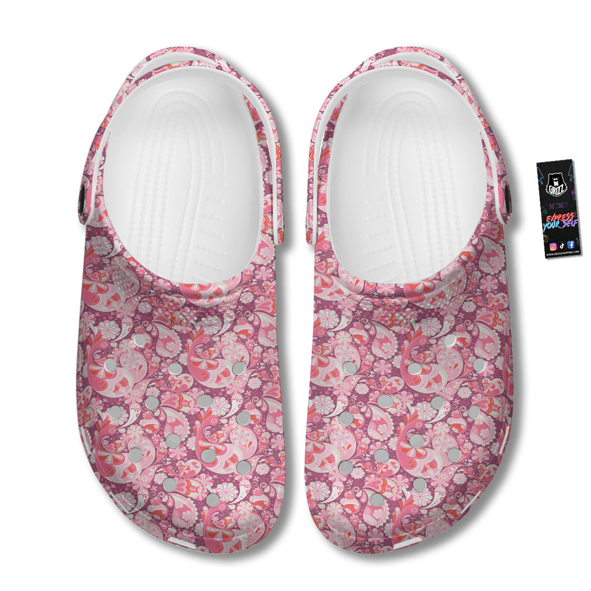 Floral Pink Paisley Print Pattern Clog-grizzshop