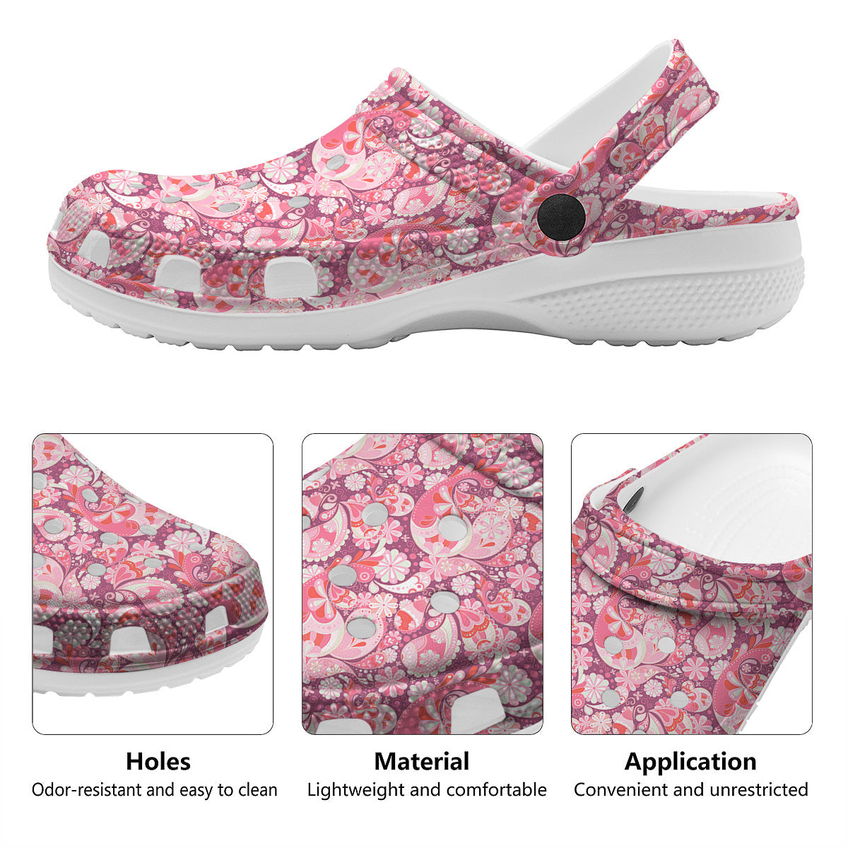Floral Pink Paisley Print Pattern Clog-grizzshop