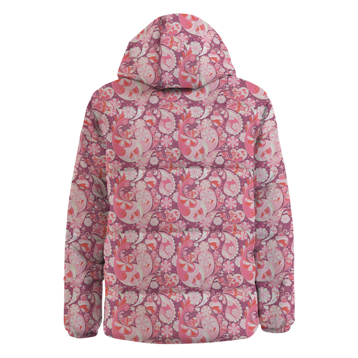 Floral Pink Paisley Print Pattern Down Jacket-grizzshop