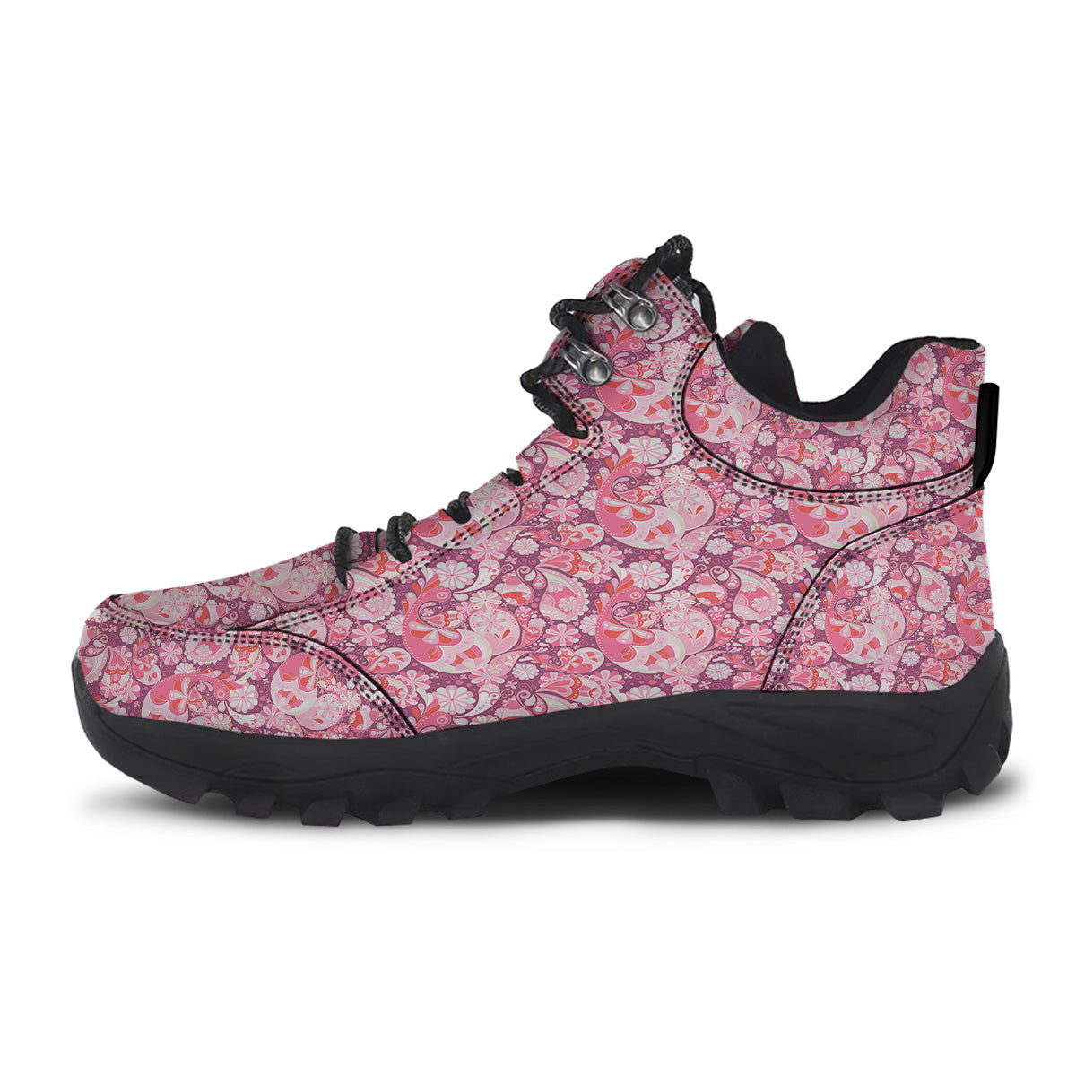 Floral Pink Paisley Print Pattern Hiking Shoes-grizzshop