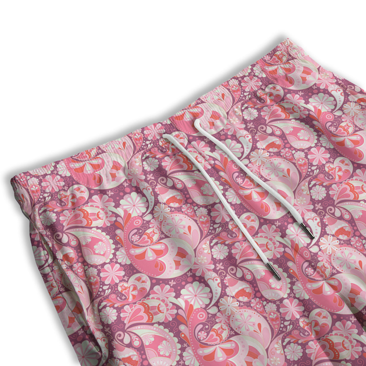 Floral Pink Paisley Print Pattern Men's Athletic Shorts