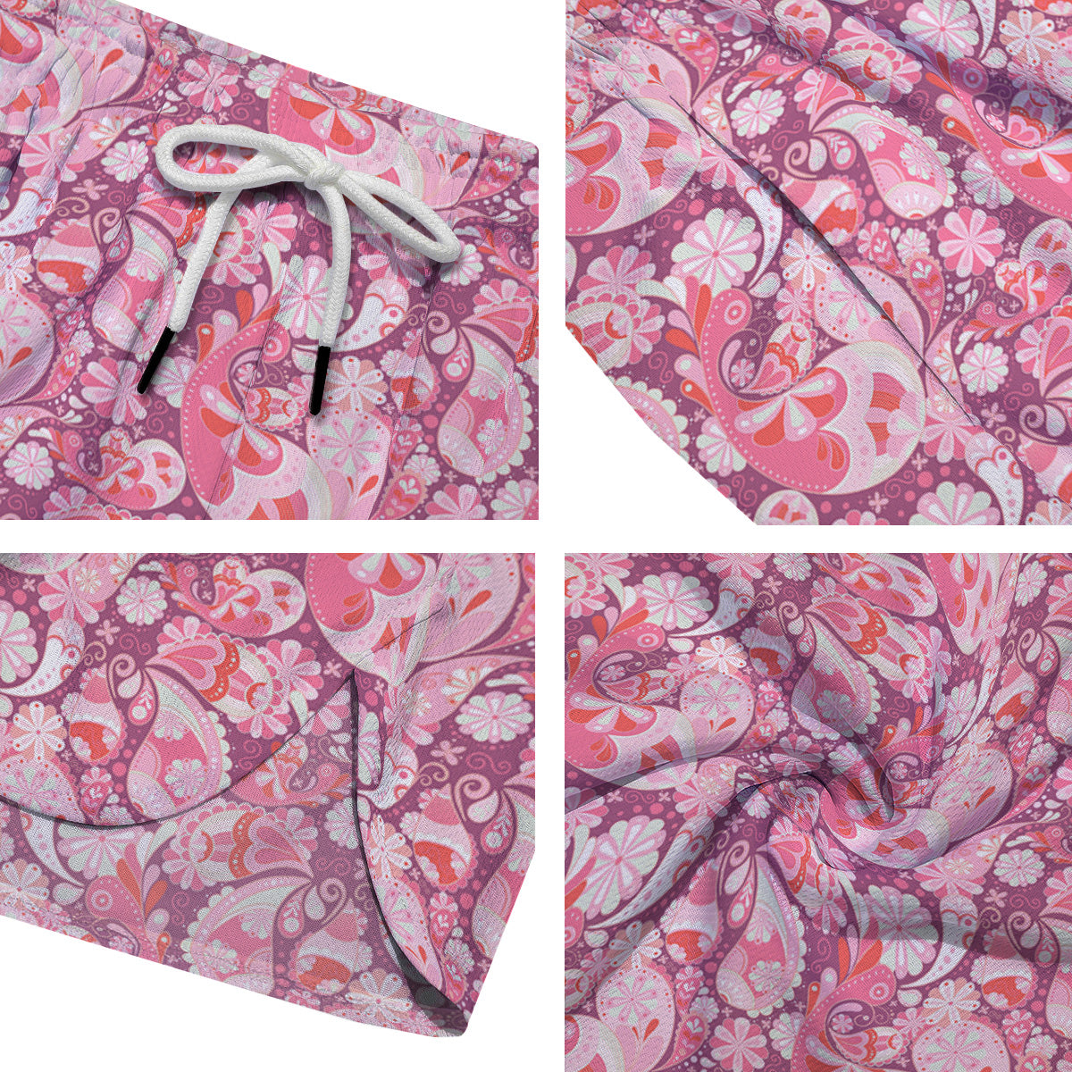 Floral Pink Paisley Print Pattern Men's Running Shorts-grizzshop