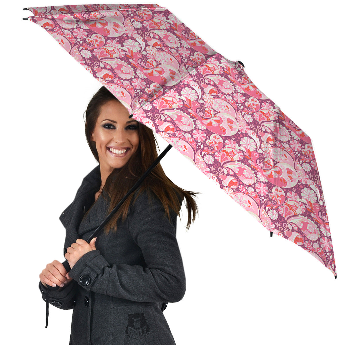 Floral Pink Paisley Print Pattern Umbrella-grizzshop