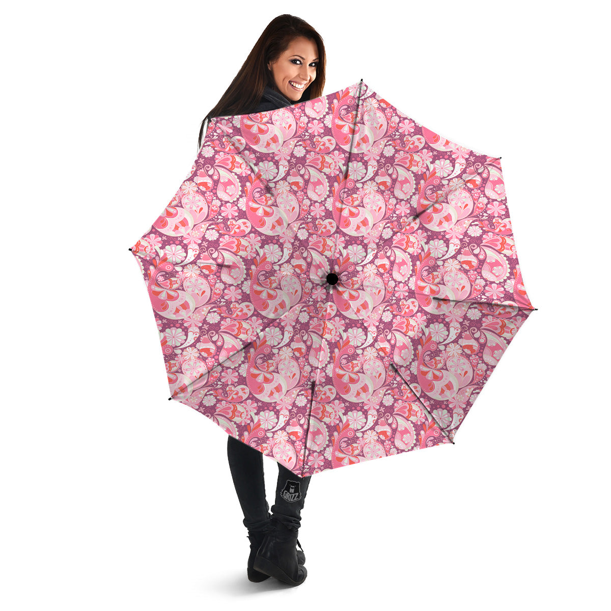 Floral Pink Paisley Print Pattern Umbrella-grizzshop