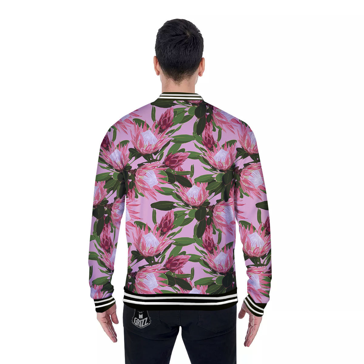 Floral Protea Print Pattern Baseball Jacket-grizzshop