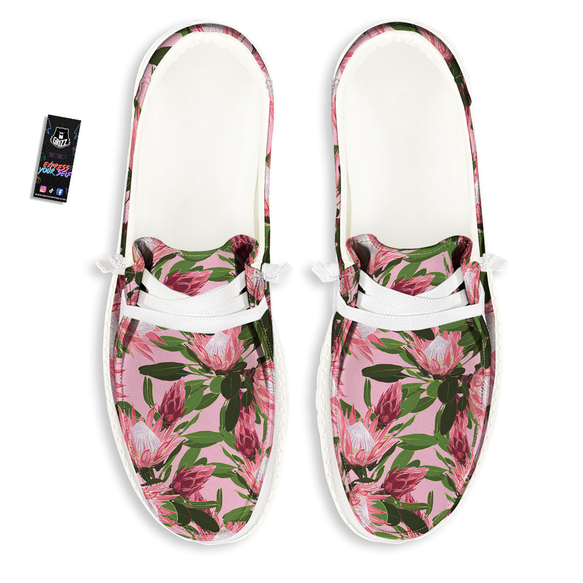 Floral Protea Print Pattern Black Loafers-grizzshop