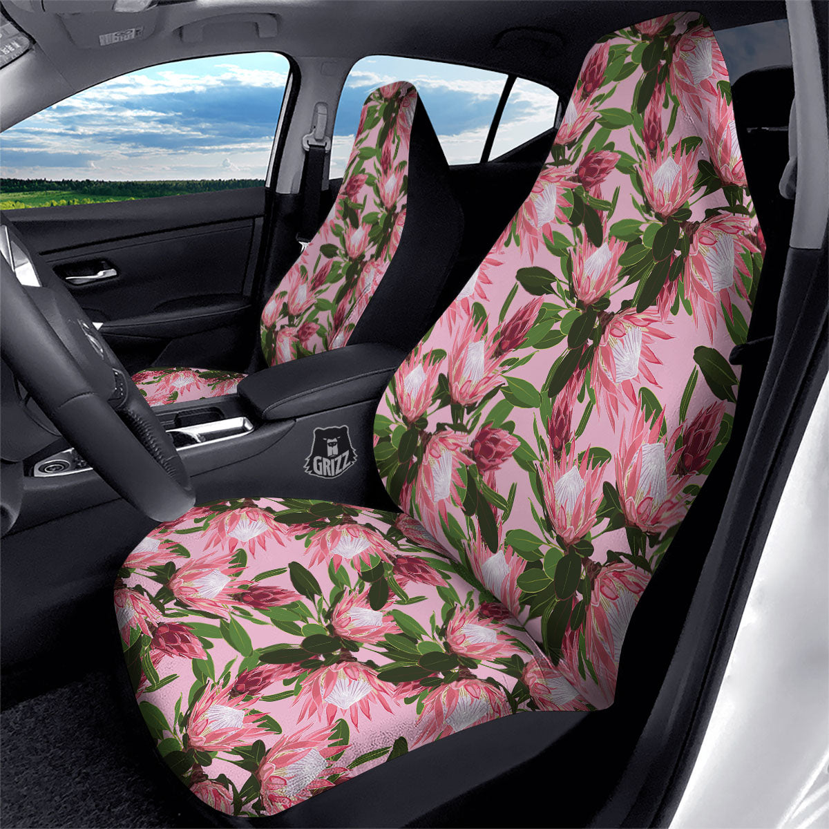 Floral Protea Print Pattern Car Seat Covers-grizzshop
