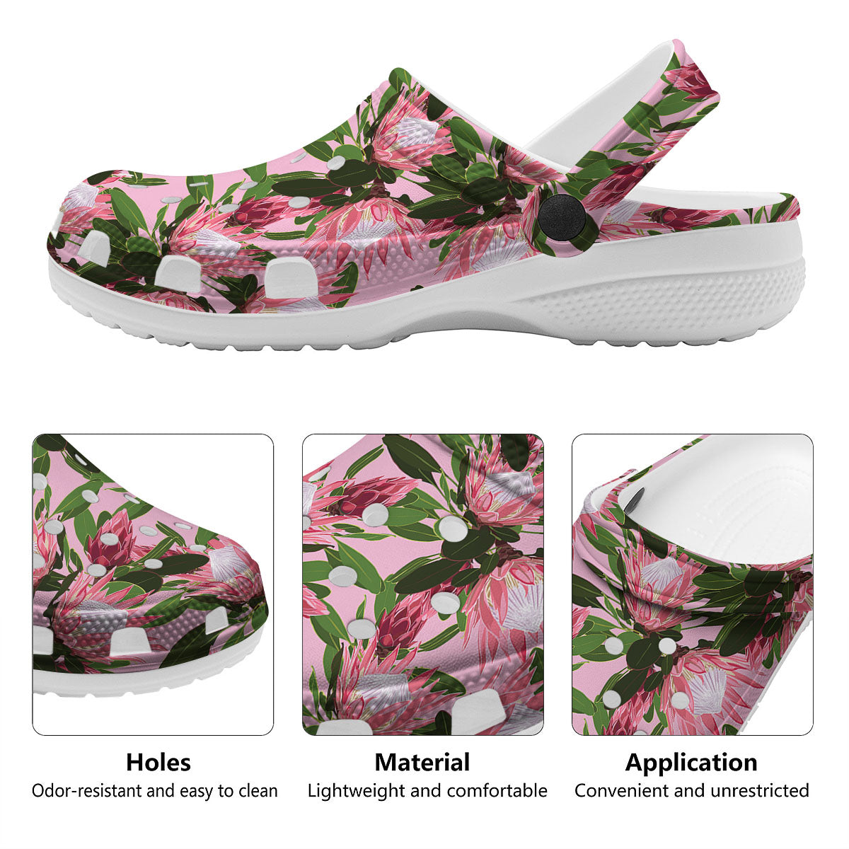 Floral Protea Print Pattern Clog-grizzshop