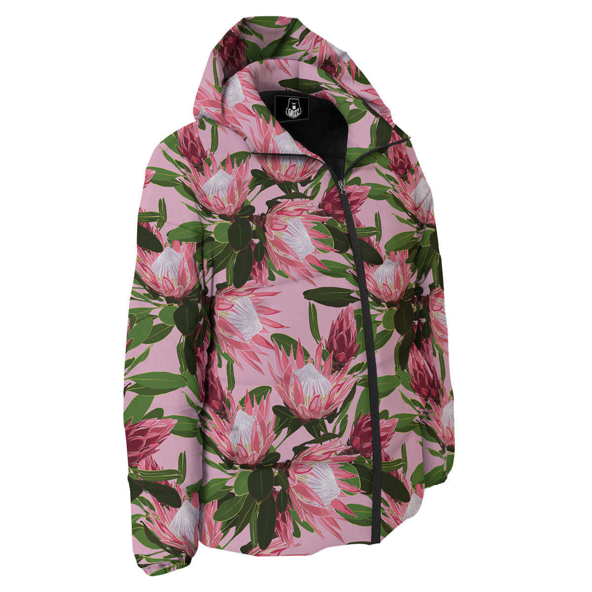 Floral Protea Print Pattern Down Jacket-grizzshop