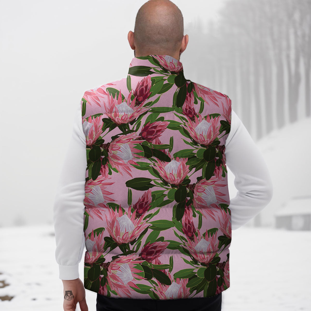 Floral Protea Print Pattern Down Vest-grizzshop