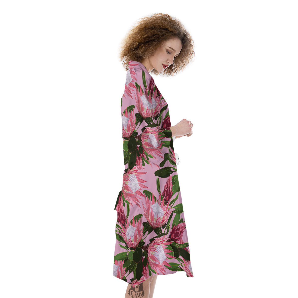 Floral Protea Print Pattern Kimono-grizzshop