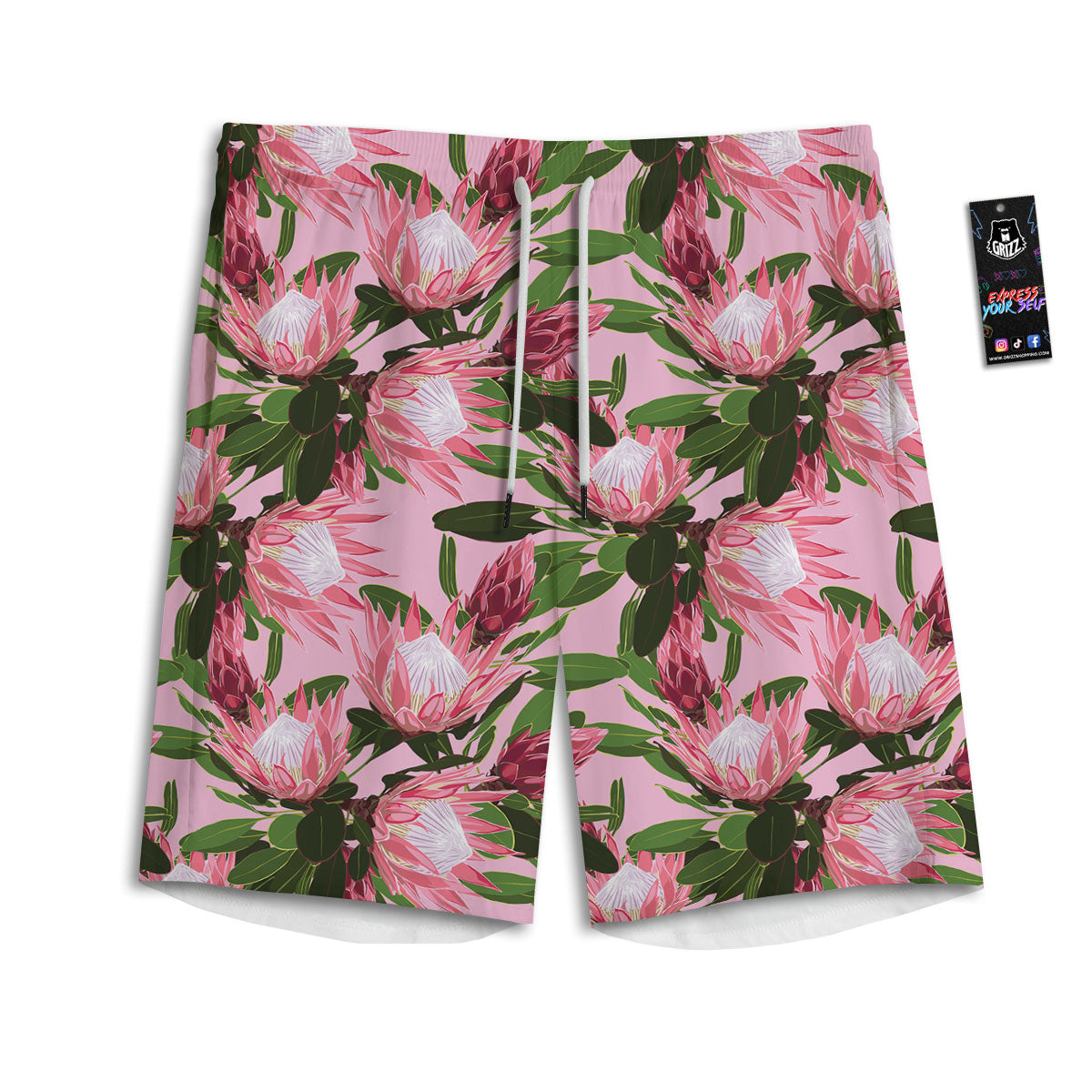 Floral Protea Print Pattern Men's Athletic Shorts
