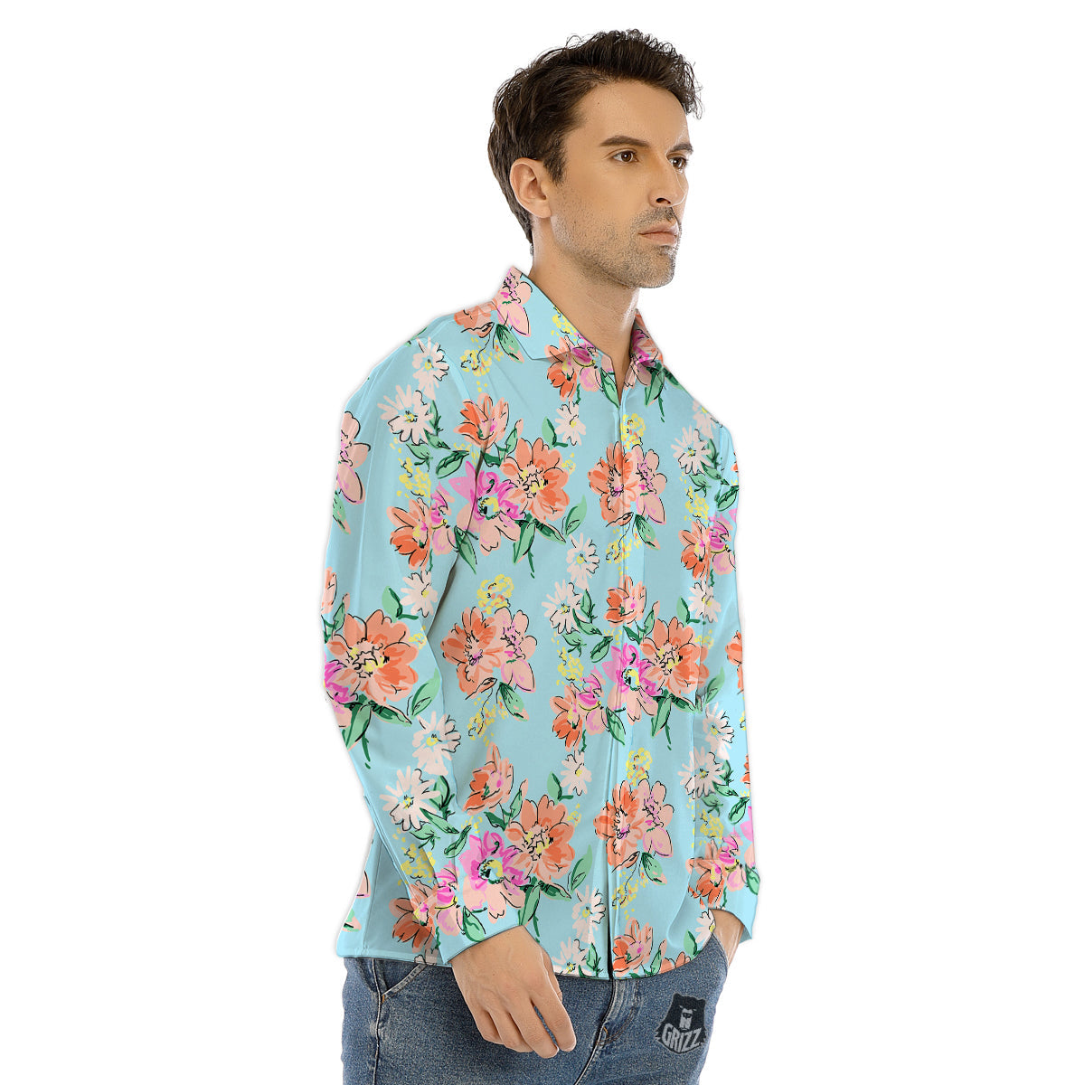 Floral Protea Print Pattern Men's Dress Shirts-grizzshop