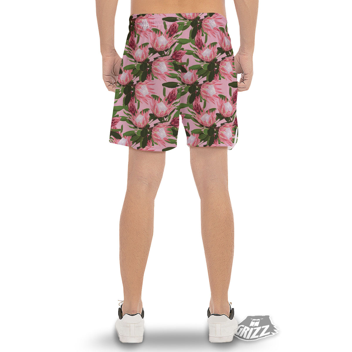 Floral Protea Print Pattern Men's Gym Shorts-grizzshop