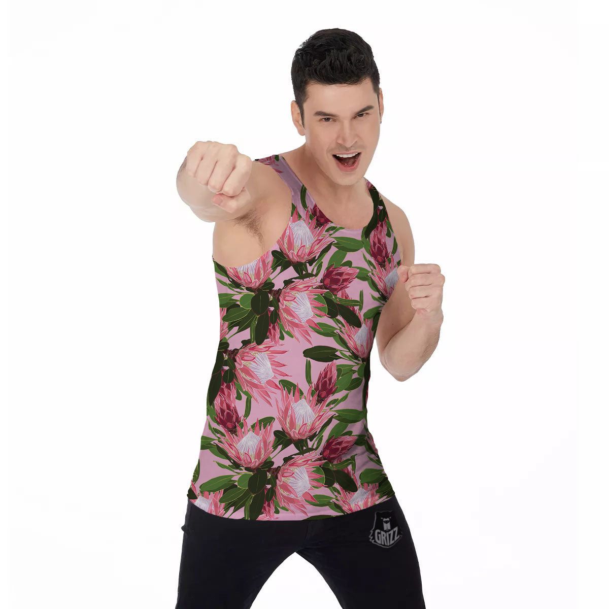 Floral Protea Print Pattern Men's Tank Top-grizzshop