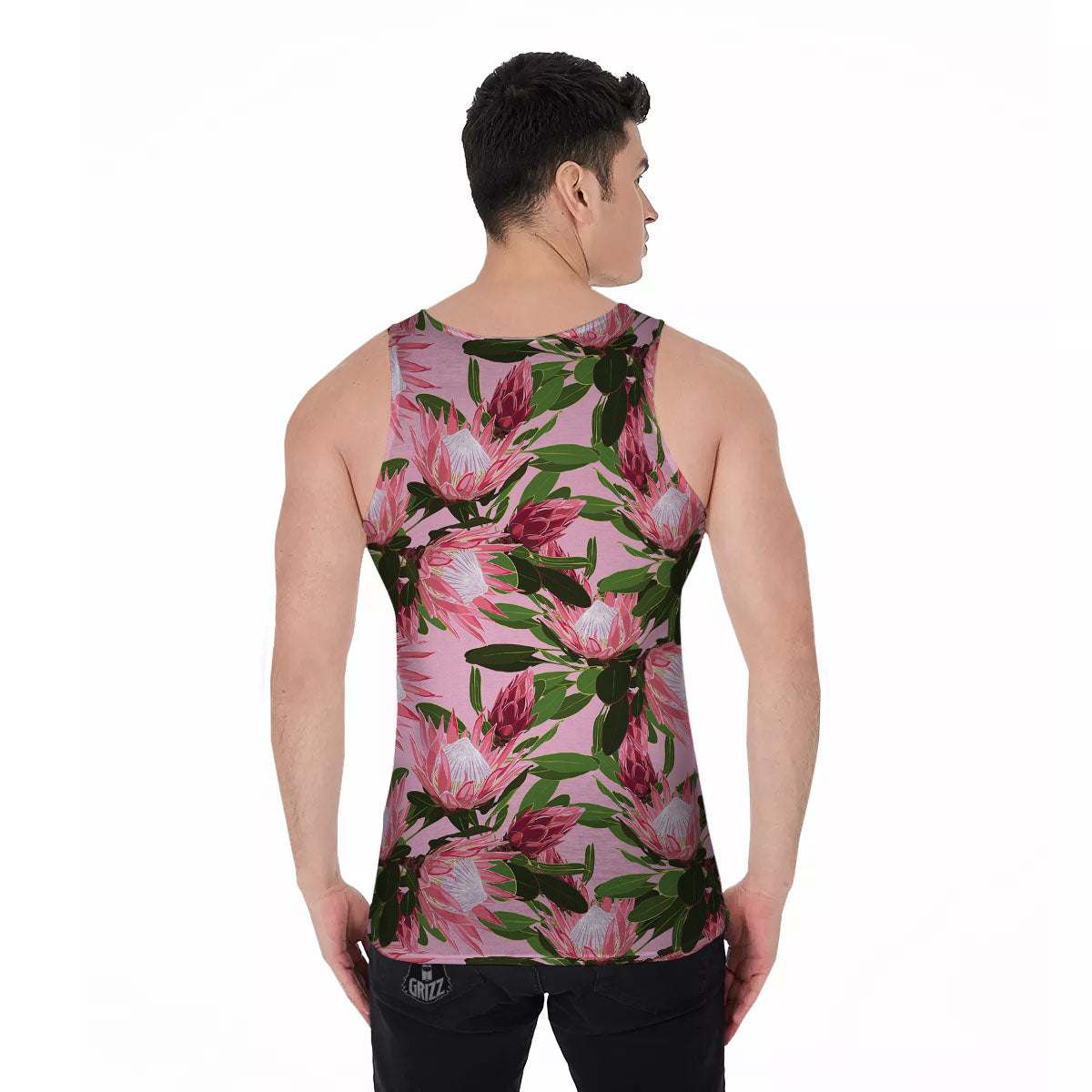 Floral Protea Print Pattern Men's Tank Top-grizzshop