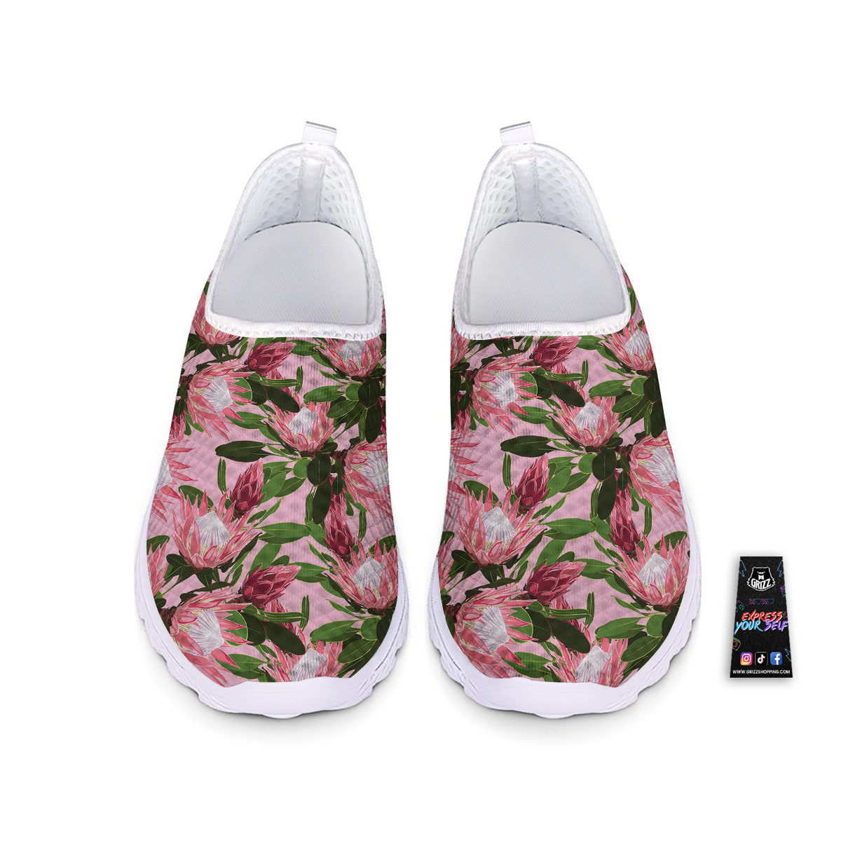 Floral Protea Print Pattern Nurse Shoes-grizzshop