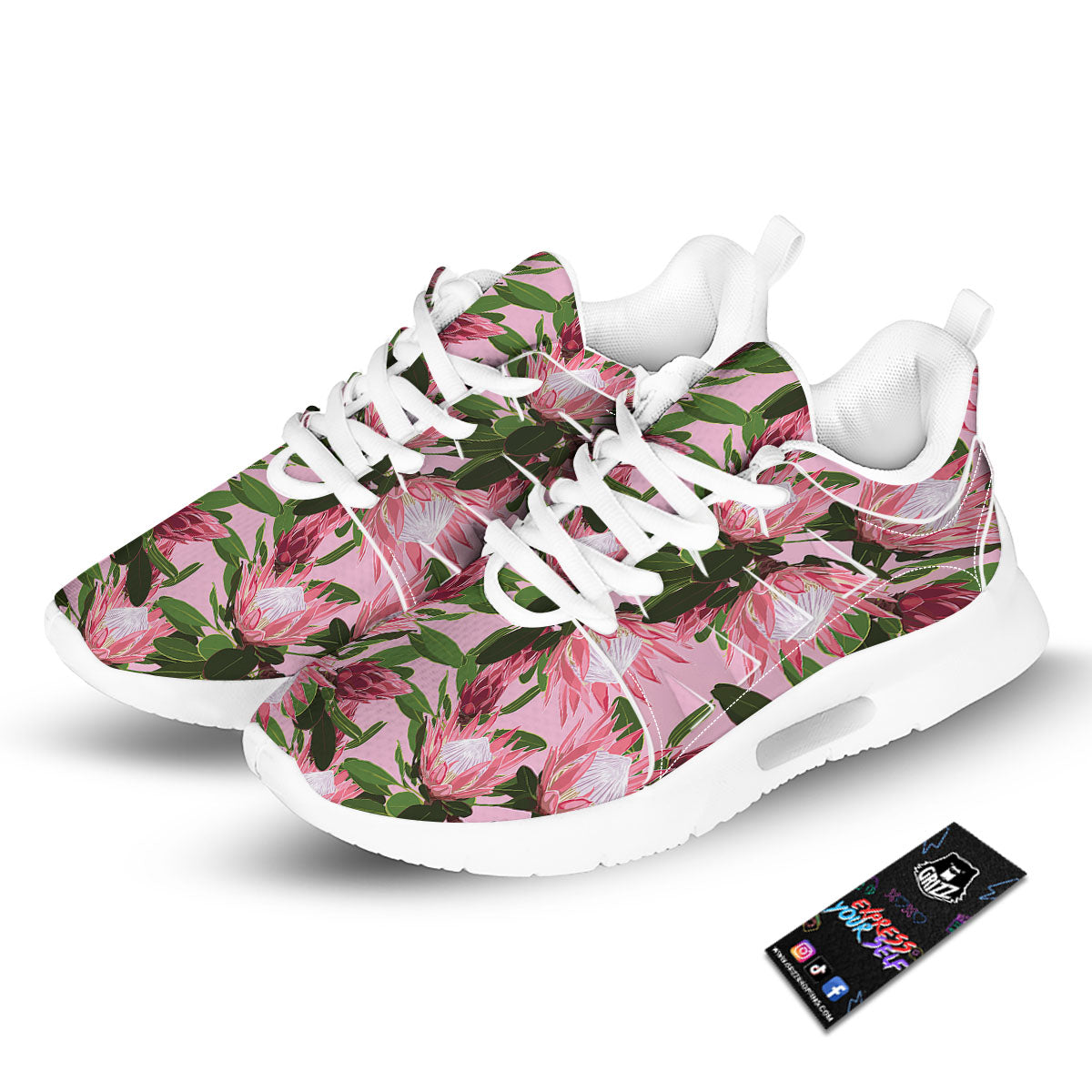 Floral Protea Print Pattern Tennis Shoes-grizzshop