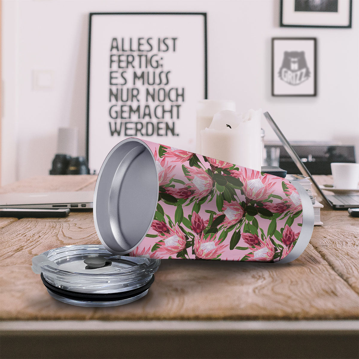 Floral Protea Print Pattern Tumbler-grizzshop