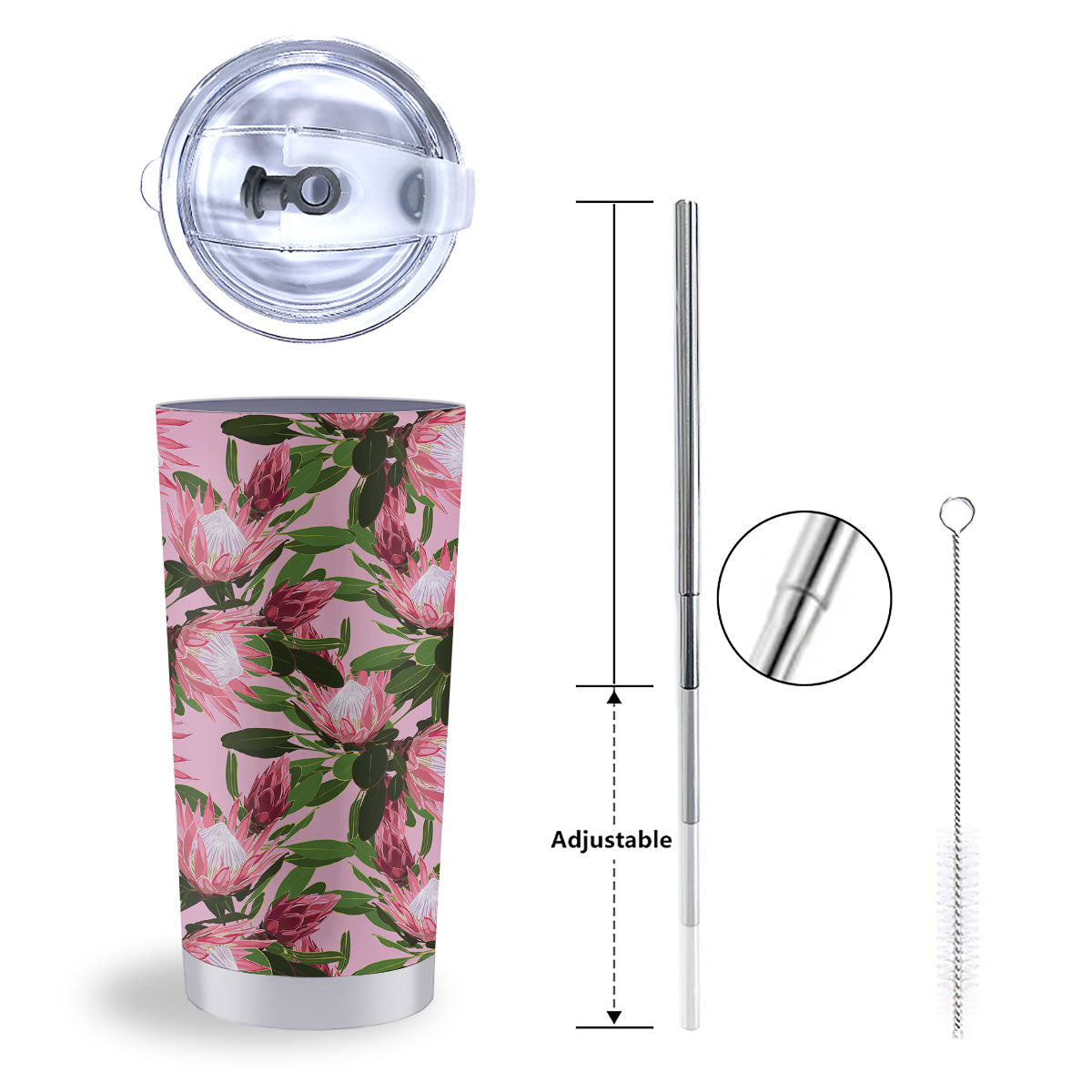 Floral Protea Print Pattern Tumbler-grizzshop