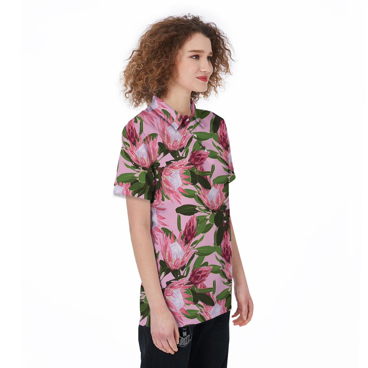 Floral Protea Print Pattern Women's Golf Shirts-grizzshop